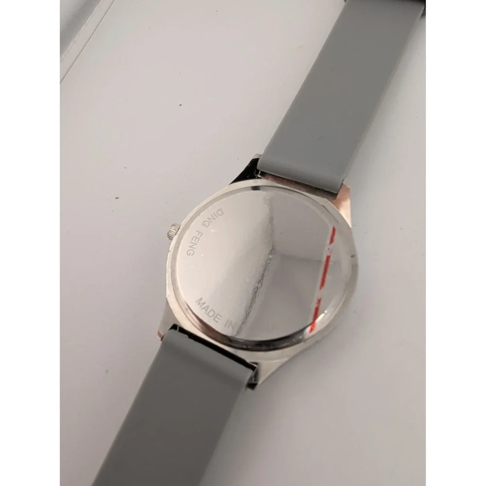 Women's Watch 38mm Silver Case Gray Silicone Band- New Battery